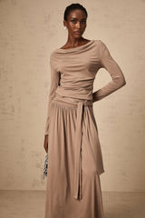 Tinsley Skirt & Top Set Oatmeal Draped Detail Matching Ensemble