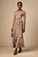 Tinsley Skirt & Top Set Oatmeal Draped Detail Matching Ensemble