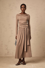 Tinsley Skirt & Top Set Oatmeal Draped Detail Matching Ensemble
