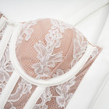 Titania Floral Lace Bustier Midi Dress With Sheer Paneling