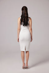 Titania Floral Lace Bustier Midi Dress With Sheer Paneling