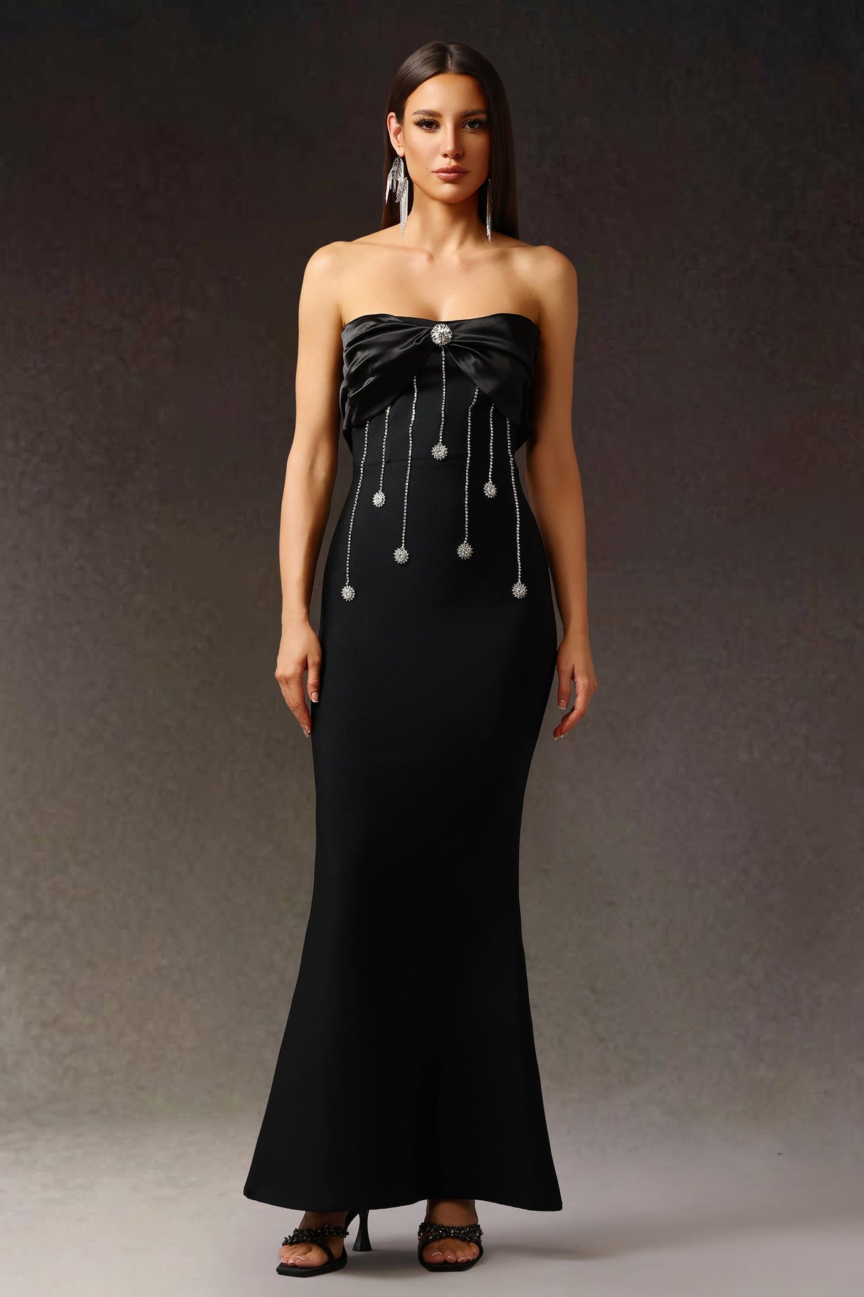 Tiziana Black Strapless Bow Detail Dress
