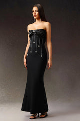 Tiziana Black Strapless Bow Detail Dress