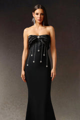 Tiziana Black Strapless Bow Detail Dress Elegant Formal Wear