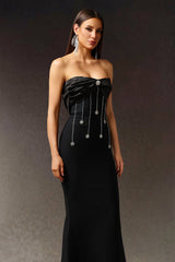 Tiziana Black Strapless Bow Detail Formal Dress