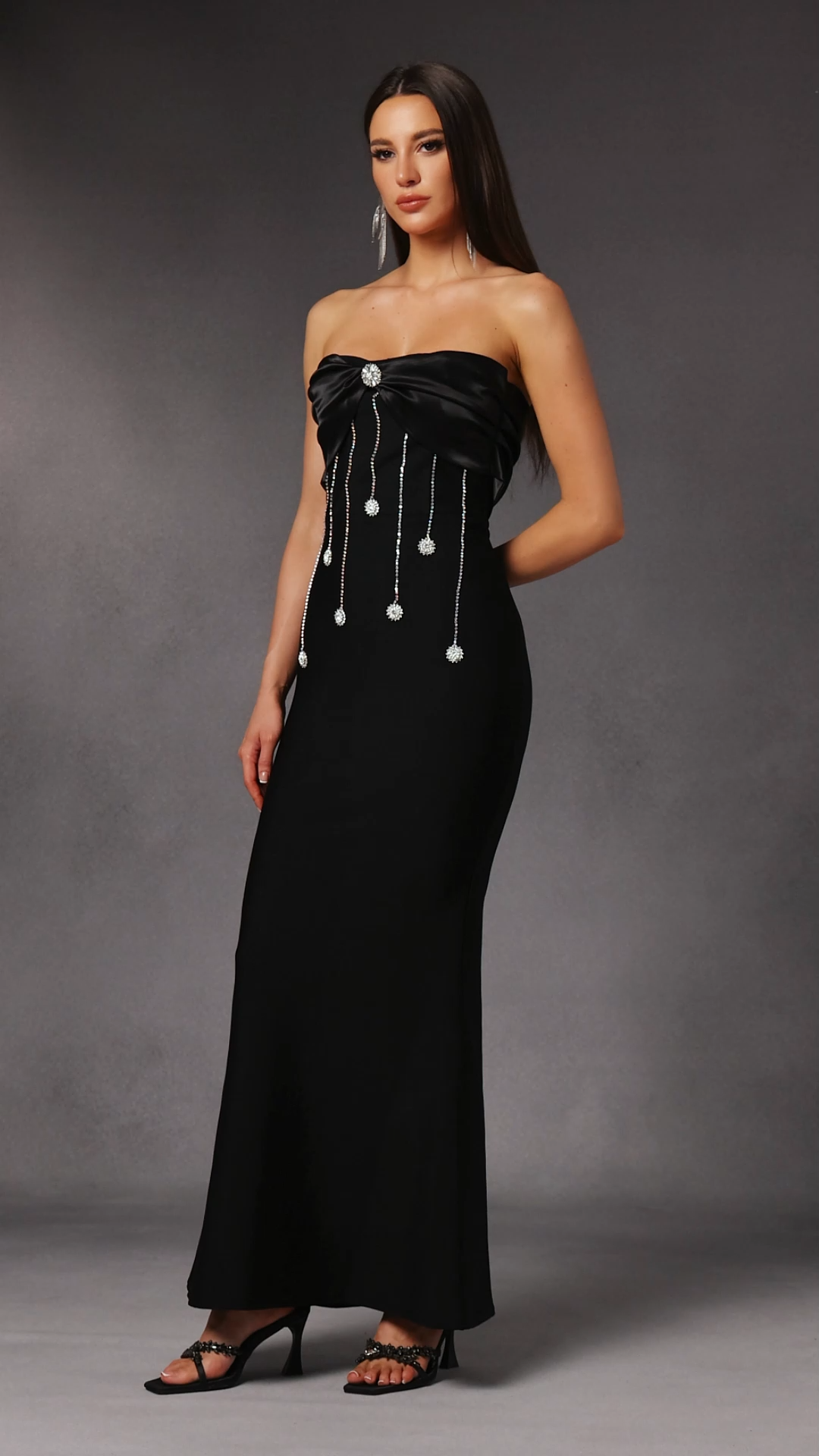 Tiziana Black Strapless Bow Detail Formal Dress