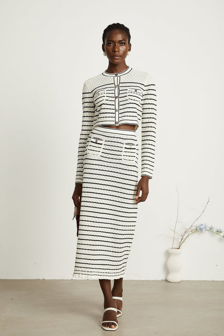 Tiziana Cardigan & Skirt Set in White & Black