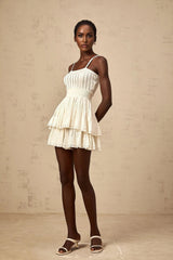 Tiziana Knit Top & Culottes Set with Tiered Design in White