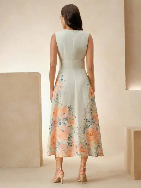 Tiziana Midi Dress - Deep V Neck - High Waist - A Line - Elegant - Backless