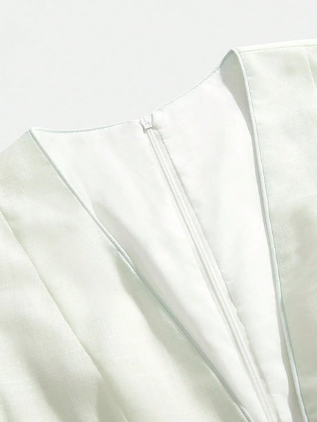 Tiziana Midi Dress - Deep V Neck - High Waist - A Line - Elegant - Backless