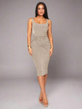 Tiziana Midi Dress - Stand Collar - Wedding - Pencil Hem - Ruched Details - Elegant Style