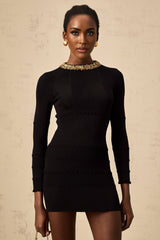 Tiziana Mini Dress Black Sequin Ribbed Waist