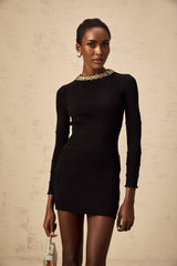 Tiziana Mini Dress Black Sequin Ribbed Waist