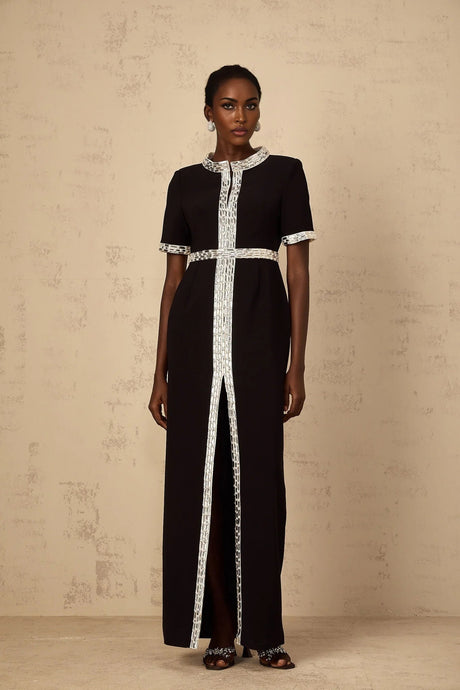 Tonia Maxi Dress Black Crystal Embellished Front Slit