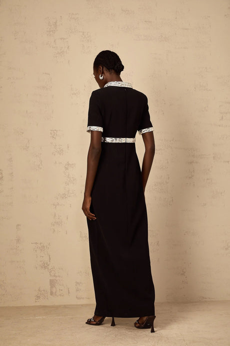 Tonia Maxi Dress Black Crystal Embellished Front Slit