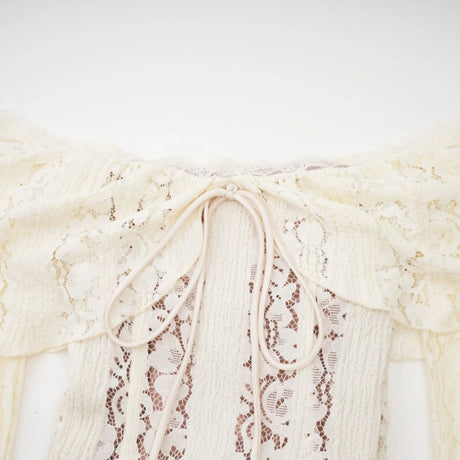 Tonia Maxi Dress Floral Lace Train Design in Neutrals