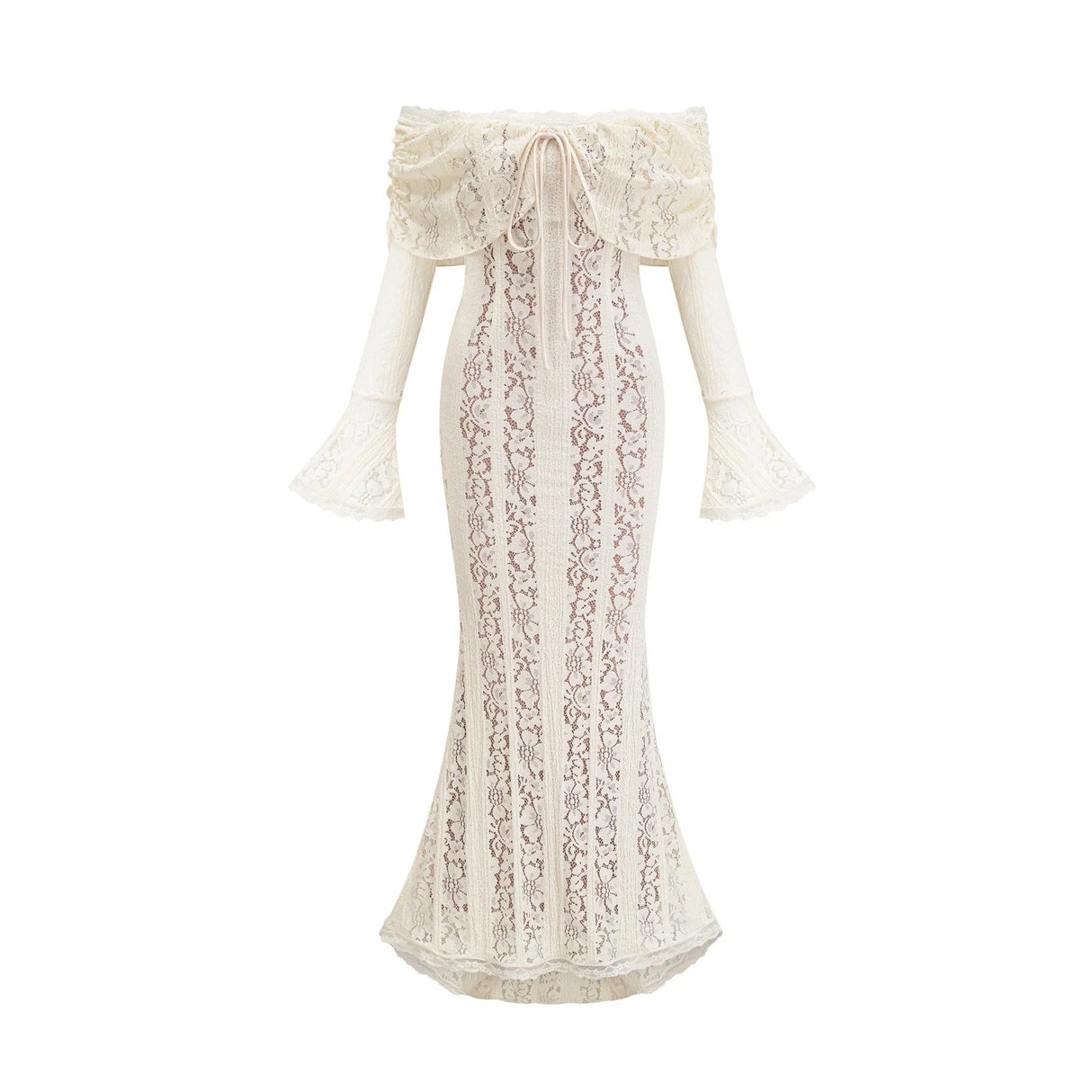 Tonia Maxi Dress Floral Lace Train Design in Neutrals