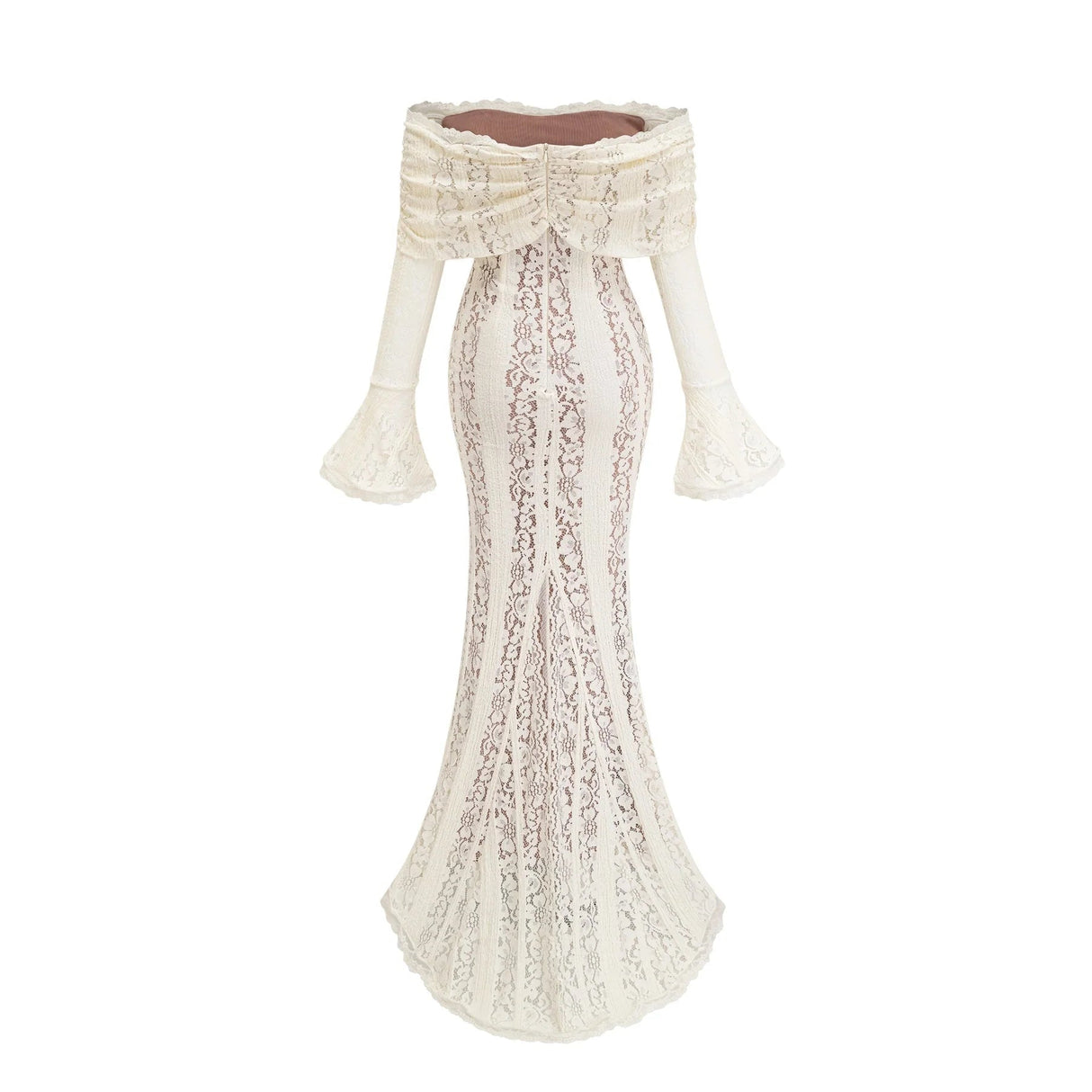 Tonia Maxi Dress Floral Lace Train Design in Neutrals