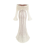 Tonia Maxi Dress Floral Lace Train Design in Neutrals