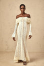 Tonia Maxi Dress Floral Lace Train Design in Neutrals