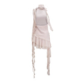Tonia Mini Dress with High Neck and Floral Trim