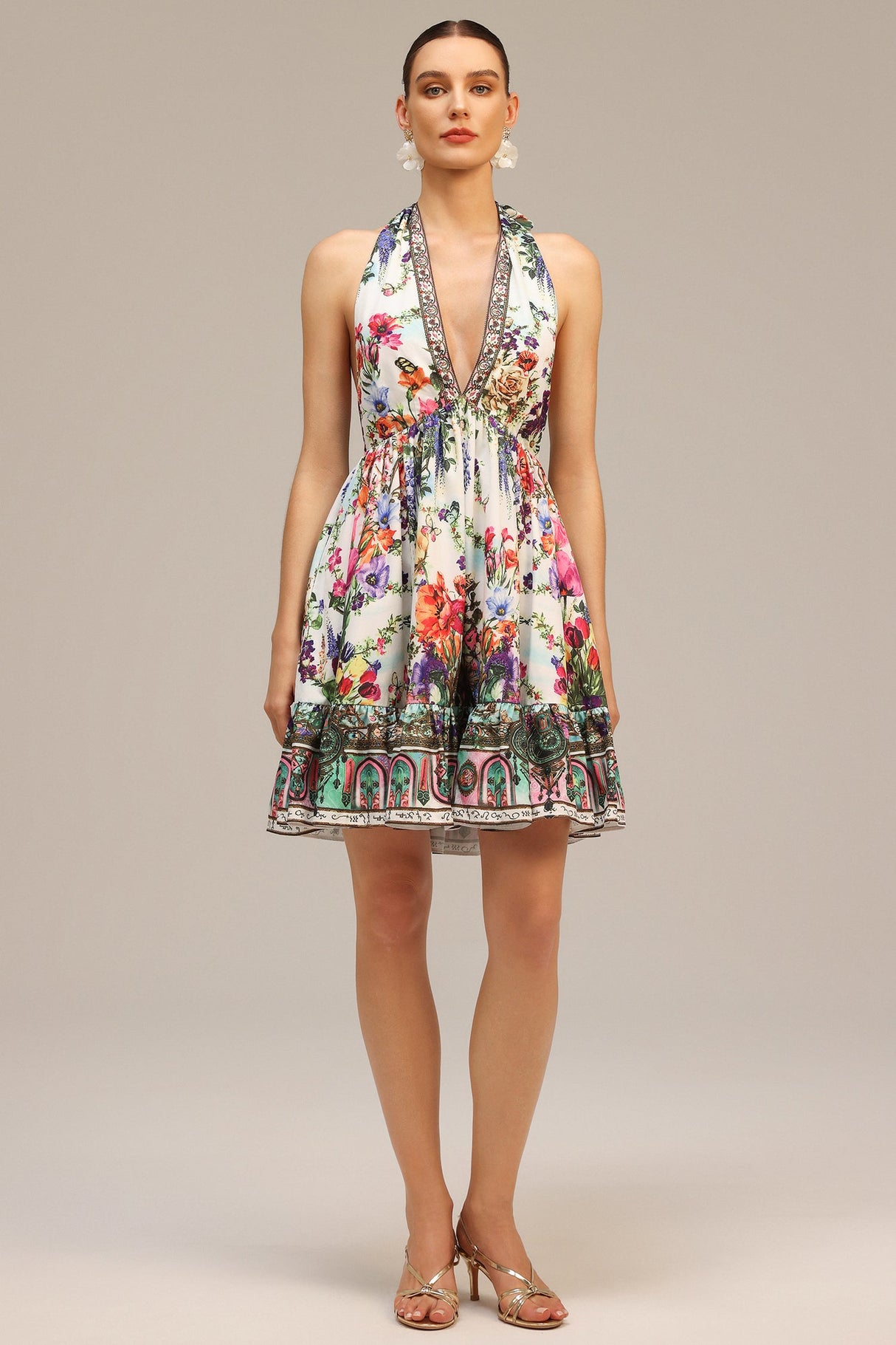Tonia White Floral Mini Dress V-Neckline Summer