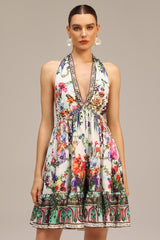 Tonia White Floral Print V-Neckline Mini Dress for Summer Occasions