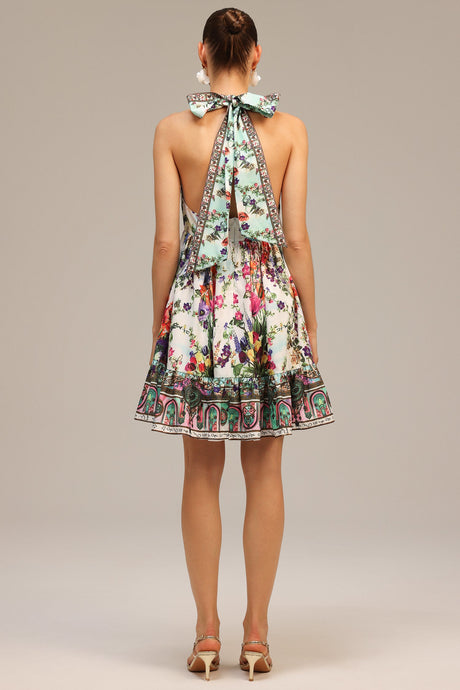 Tonia White Floral Print V-Neckline Mini Dress for Summer Occasions