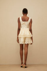 Top & Shorts Set - Square Neck - Embroidered Detailing - Cut - Out Design - Peplum Waist - High Rise