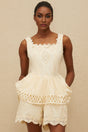 Top & Shorts Set - Square Neck - Embroidered Detailing - Cut - Out Design - Peplum Waist - High Rise