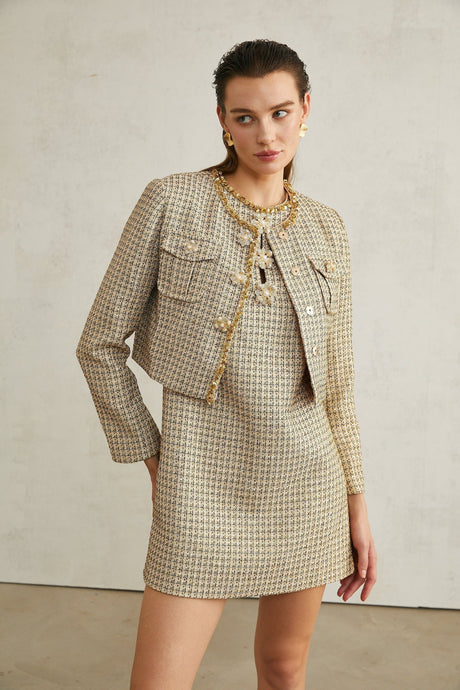 Trinity Jacket Trinity Sequin Tweed Goldtone Cropped