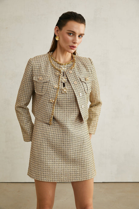 Trinity Jacket Trinity Sequin Tweed Goldtone Cropped