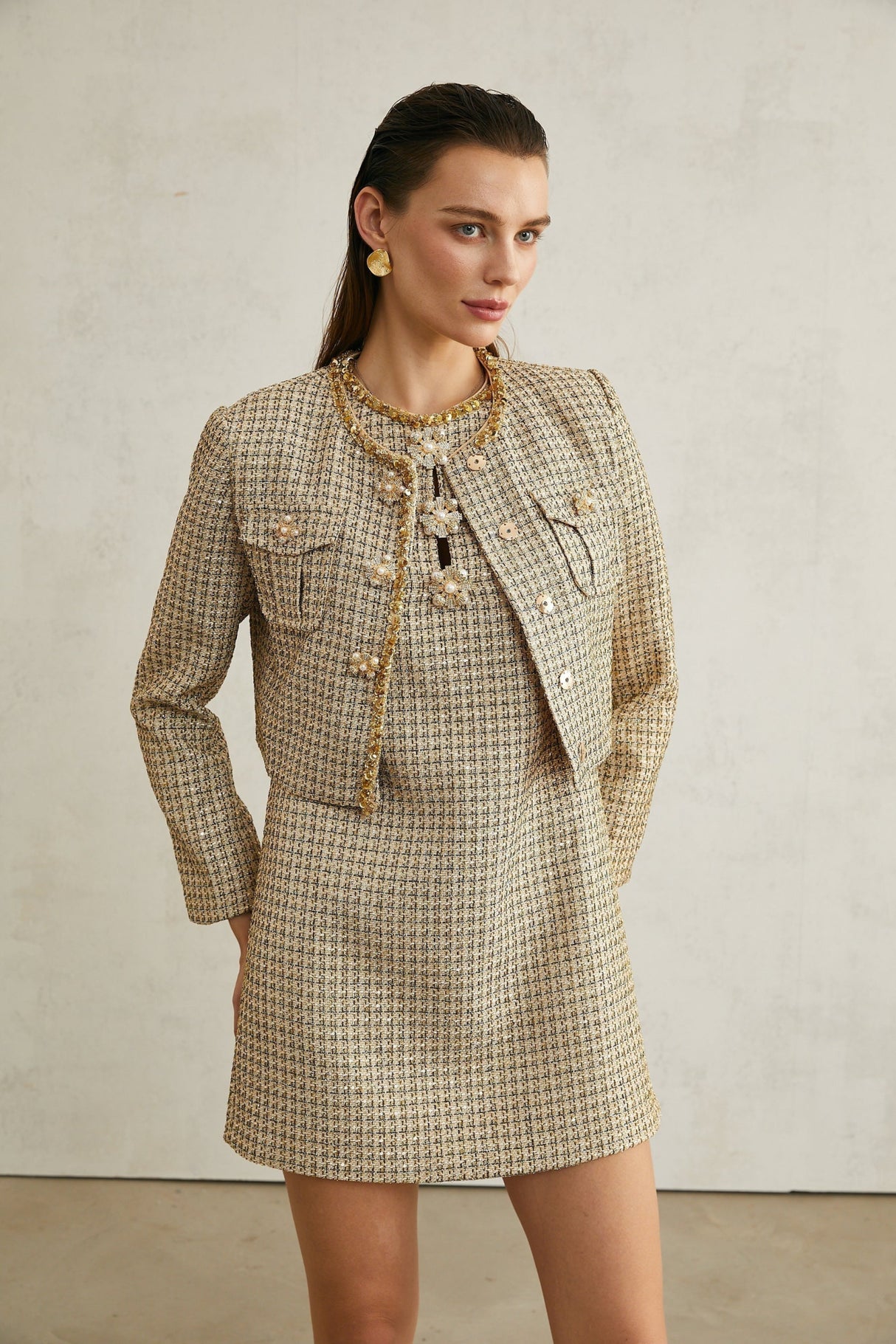 Trinity Jacket Trinity Sequin Tweed Goldtone Cropped