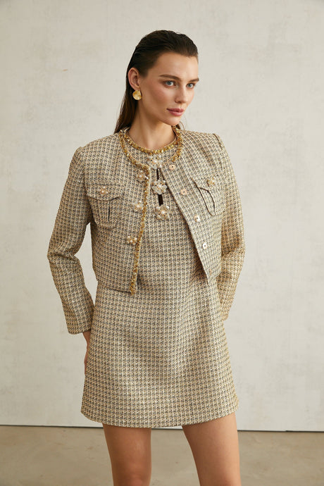 Trinity Jacket Trinity Sequin Tweed Goldtone Cropped