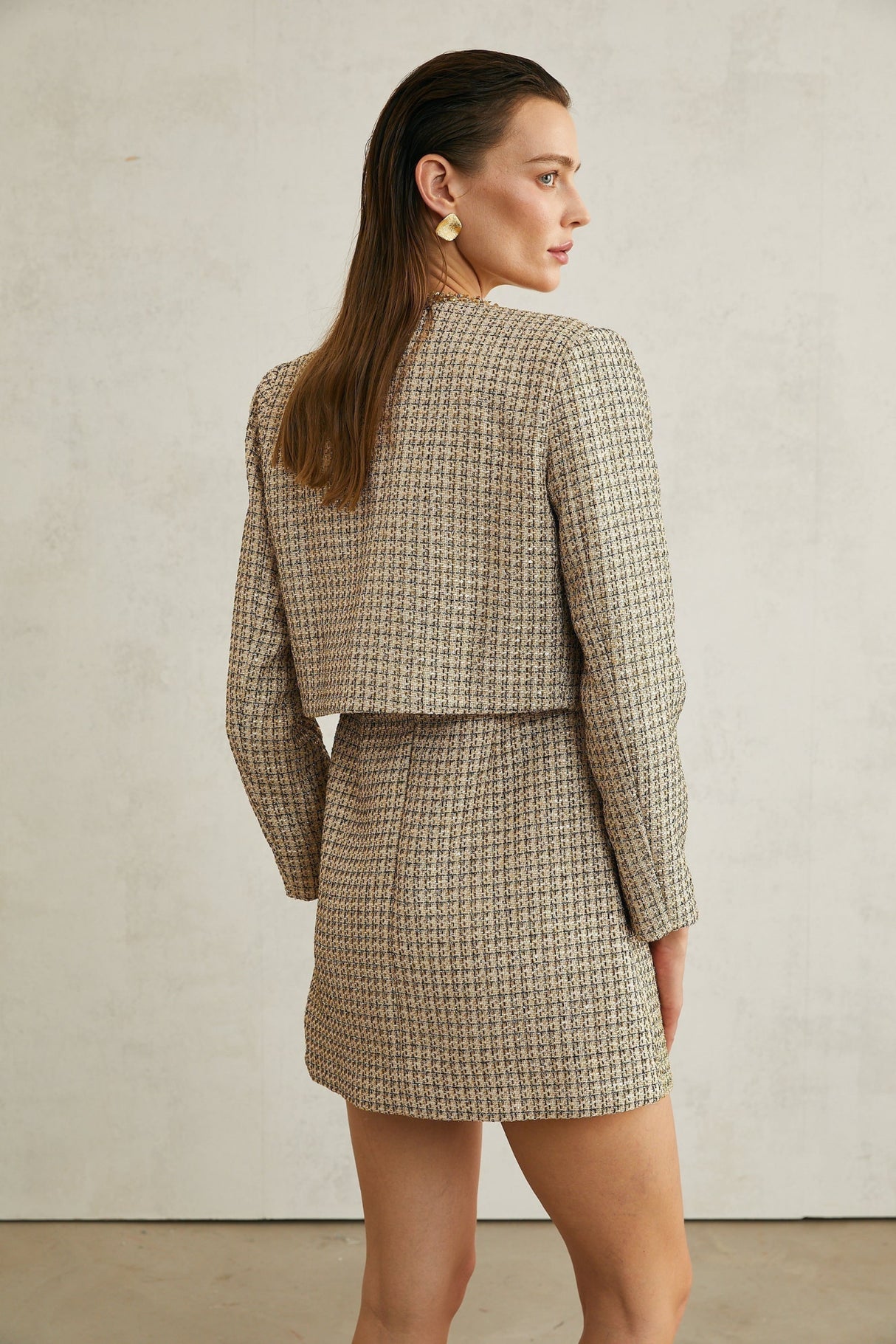 Trinity Jacket Trinity Sequin Tweed Goldtone Cropped