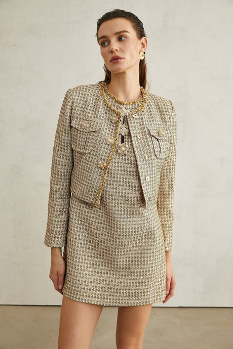 Trinity Jacket Trinity Sequin Tweed Goldtone Cropped