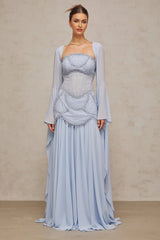 Trinity Maxi Dress Faux - Pearl Embellished Light - Blue