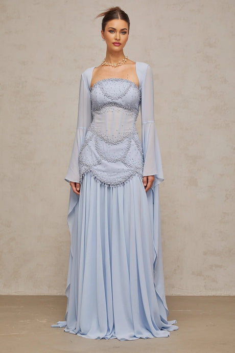 Trinity Maxi Dress Faux - Pearl Embellished Light - Blue