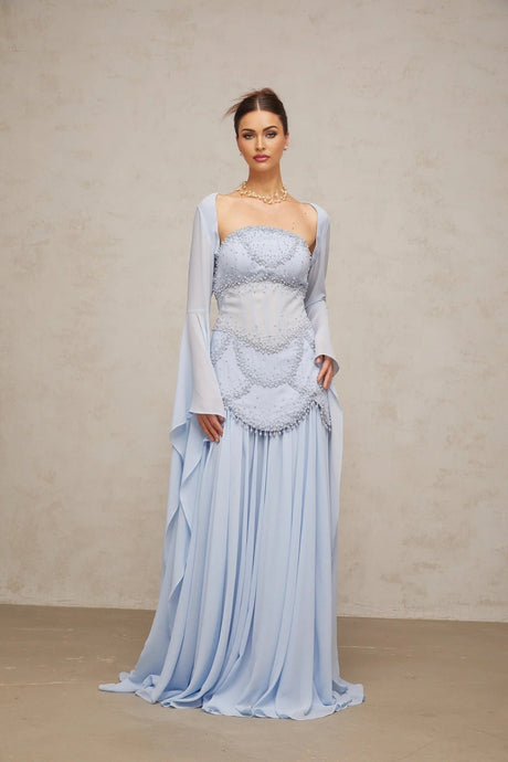 Trinity Maxi Dress Faux - Pearl Embellished Light - Blue