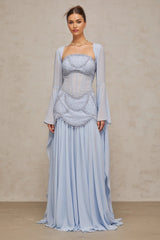 Trinity Maxi Dress Faux - Pearl Embellished Light - Blue