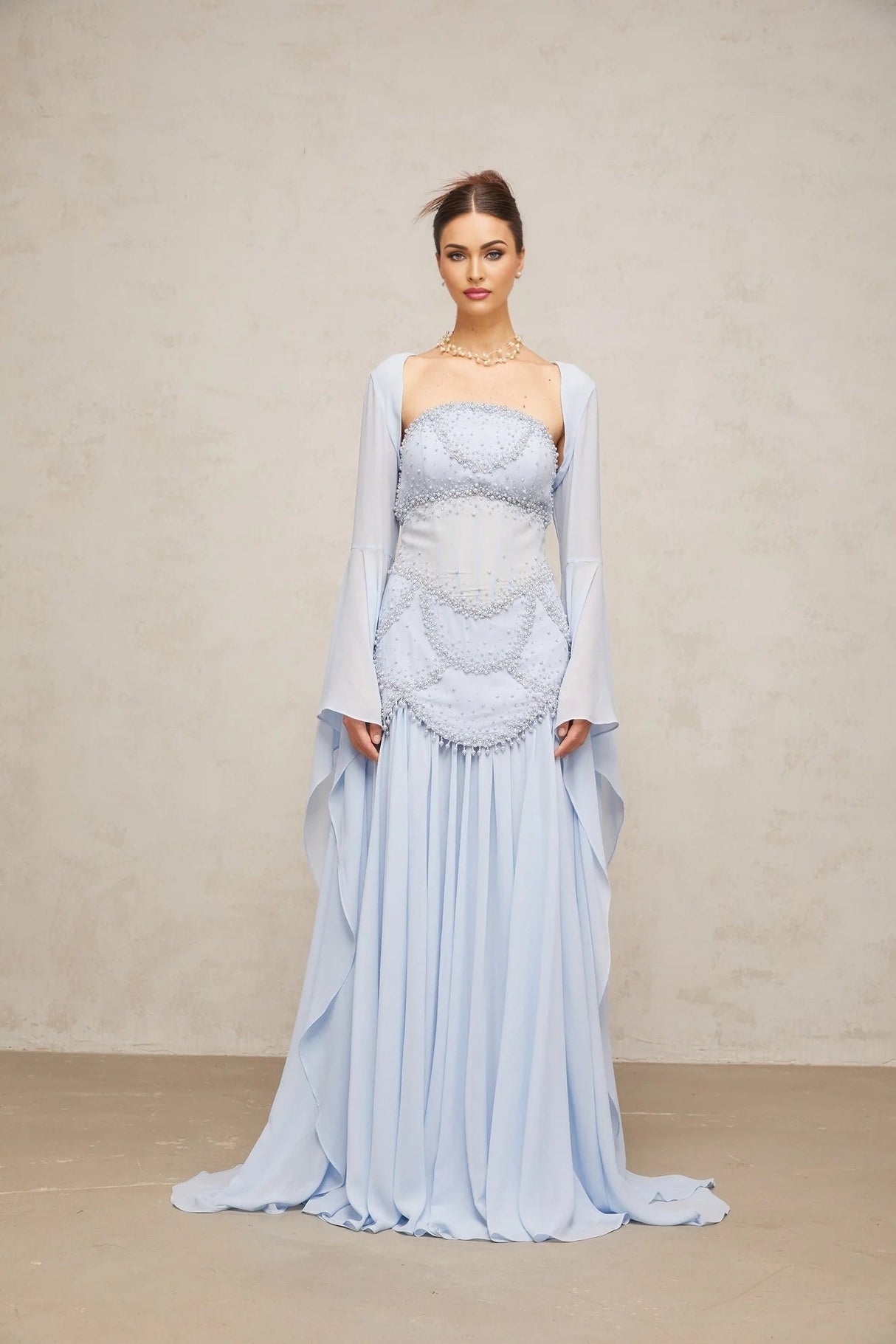 Trinity Maxi Dress Faux - Pearl Embellished Light - Blue