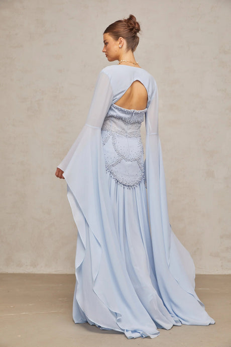 Trinity Maxi Dress Faux - Pearl Embellished Light - Blue