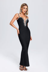 Tullia Black Crystal Detail Maxi Dress Elegant Formal Evening Gown