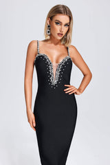Tullia Black Crystal Detail Maxi Dress for Gala Events and Formal Dinners