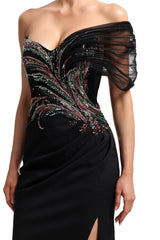 Tullia Black Sequin Maxi Dress with Slit Detail for Evening Events and Parties