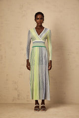 Tullia Maxi Dress Green Sequin Stripe Knit & Pleated