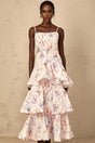 Tullia Maxi Dress White Floral Print Ruffled Tiered & Sleeveless