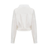 Tullia Shirt White Asymmetric Wrap Ruched Cropped & Long Sleeve