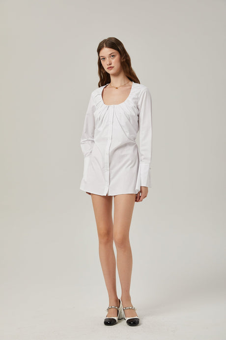 Tullia Shirt White Pleat Detail Thigh Length Self Tie