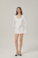 Tullia Shirt White Pleat Detail Thigh Length Self Tie